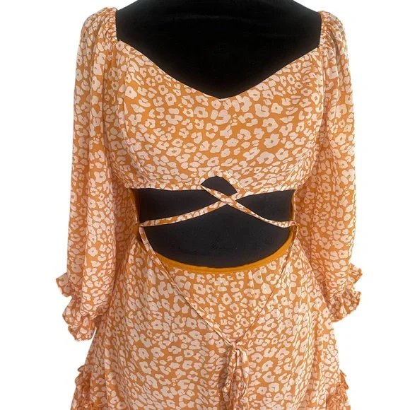 Floral Orange,white,adjustable cris cross cut out,mini,ruffle,Dress Large - Picture 6 of 7